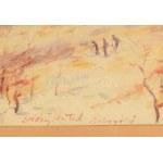 Diósy Antal (1895-1977): Dobogókő, sielők. Akvarell, papír, jjl.: Diósy Antal - Dobogókő. 29x41 cm...