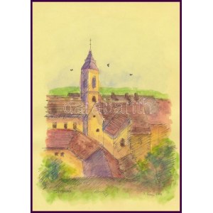 Stefan Grecu (?-?): Szentendrei részlet. Akvarell, tus, papír, jelzett, 21x15 cm