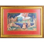 Hermann Lipót (1884-1972): Fürdőzők. Olaj, vászon. Jelezve jobbra lent. Üvegezett, dekoratív fakeretben. 33x54 cm ...