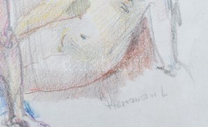 Herman Lipót (1884-1972): Szerelmespár és női akt. Színes ceruza, papír, jelezve jobbra lent, üvegezett fakeretben...