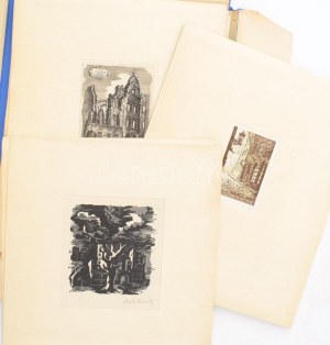 Leon Kosmulski (1904-1952) és több lengyel művész, össz. 16 db sokszorosított grafika: Varsói városképek, utcarészletek...
