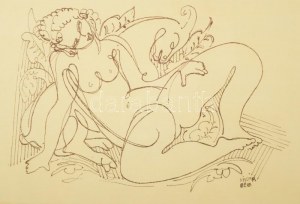 Kádár Béla (1877-1956): Akt kecskével, cinkográfia, papír, paszpartuban, jelzett a cinkográfián, hagyatéki pecséttel...