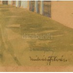 Mihály István (1886-1970): Udvar. Akvarell, papír, jelzett. üvegezett fakeretben, 22,5x31,5 cm