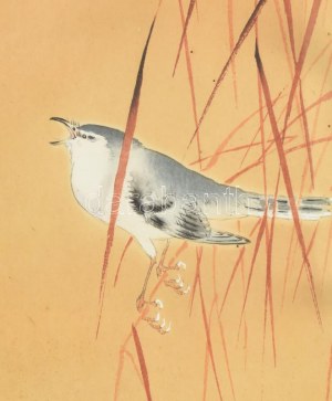 Ohara Koson (1877-1945), japán művész: Madárka. Akvarell, papír. jelzett. Üvegezett fakeretben...