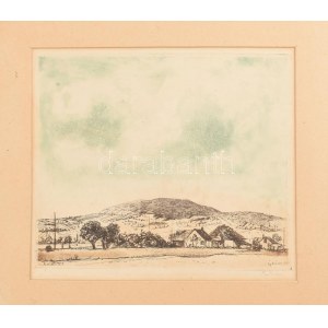 Ősz Dénes (1915-1980): Remetén túl. Rézkarc, papír, jelzett, paszpartuban, 24×28 cm