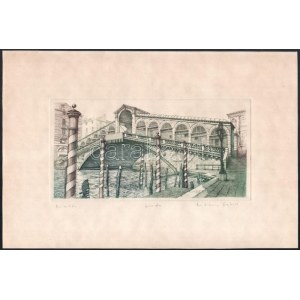 Rékassy Eszter (1966-): Rialto (Velence). Színes rézkarc, papír, jelzett, próbanyomat, 10...