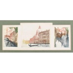 Rékassy Eszter (1966-) : Velencei pillanatok. Színes rézkarc, papír, jelzett, számozott (3/100), paszpartuban...