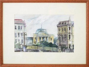 Toró József (1959-): Nagyváradi részlet a színházzal. Akvarell, papír, jelezve jobbra lent. 18x28 cm...