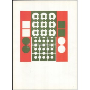 Victor Vasarely (1908-1997): Geometrikus kompozíció. Ofszet nyomat, papír, 19×18 cm