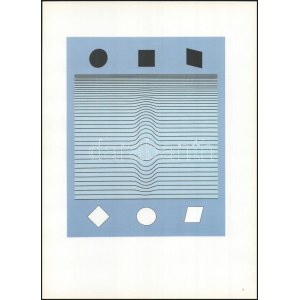 Victor Vasarely (1908-1997): Geometrikus kompozíció. Ofszet nyomat, papír, 22,5×18 cm