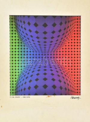 Vasarely Victor (1908-1997): Paura. Ofszet nyomat, papír. Jelzett a nyomat alatt nyomtatva. Sarkaiban kartonra rögzítve...