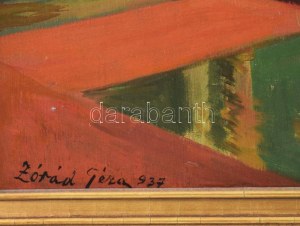 Zórád Géza (1896-1959): Templombelső, 1937. Olaj, karton, jelzett. Dekoratív fakeretben...