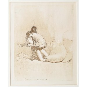 Zichy Mihály (1827-1906): Erotikus jelenet. nyomat, paszpartuban, 18×14 cm