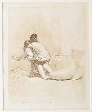 Zichy Mihály (1827-1906): Erotikus jelenet. nyomat, paszpartuban, 18×14 cm