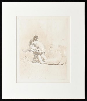 Zichy Mihály (1827-1906): Erotikus jelenet. nyomat, paszpartuban, 18×14 cm