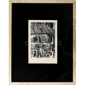 Kondor Béla (1931-1972): Illusztráció (Vélez de Guevara: A sánta ördög c. kötethez). Rézkarc, papír, utólagos jelzéssel...