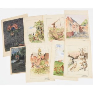 Veress és Gyapay jelzésű akvarellek. Kolozsvár, Tabán 8 db 20x30 cm