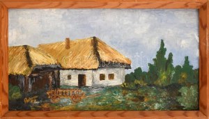 Pachinger jelzéssel: Tanya szekérrel. Olaj, farost. Fakeretben. 27x50 cm