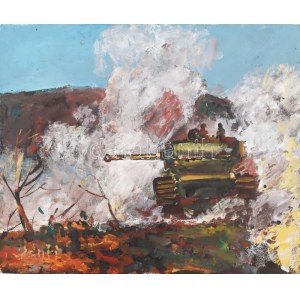 Bánfi jelzéssel: Tank. Olaj, karton. 25x30 cm