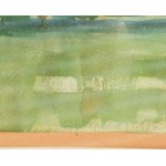 Szabó Judit: Dunapart. Akvarell, papír, Jelzett, üvegezett keretben 26x38 cm