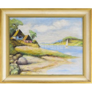 CAW jelzéssel: Vitorlás a vízen. Olaj, vászon, dekoratív keretben 40x50 cm