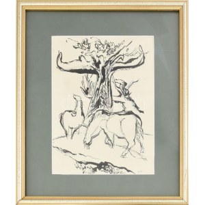 Olvashatatlan jelzéssel: Lovak. Tus, papír. Üvegezett fakeretben. 24x18 cm