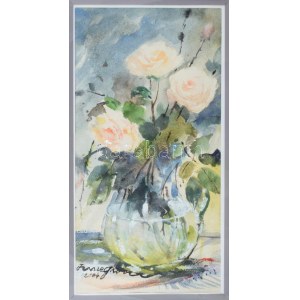 Olvashatatlan jelzéssel: Csendélet. Akvarell, papír, Jelzett,.45x23 cm. Üvegezett keretben