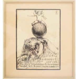 Varga Nándor Lajos (1895-1978): Boldog Karácsonyt és Újévet, 1937! Rézkarc, papír, jelzett a karcon. Kiállítva: XX...