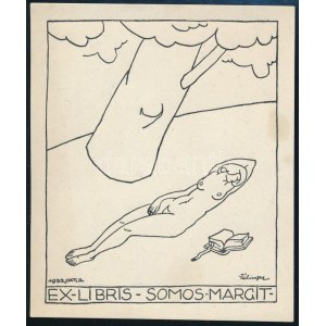 Zélinger Gyula (?-?): Ex libris Somos Margit, 1932. (Erotikus ex libris). Klisé, papír, 10x8,5 cm