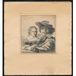 Rembrandt után: Önarckép Saskiaval. Rézkarc, papír, jelzett a karcon, 10x9,5 cm