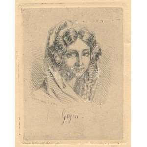 Marastoni József (1834-1895). Gigia, 1861. Rézkarc, papír, jelzett a karcon és további olvashatatlan ceruzás jelzéssel...
