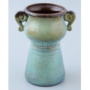Türkizmázas váza. Jelzés nélkül, lepattanással, m: 17 cm