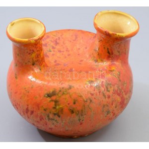 Tófej kétszájú váza, m: 14 cm