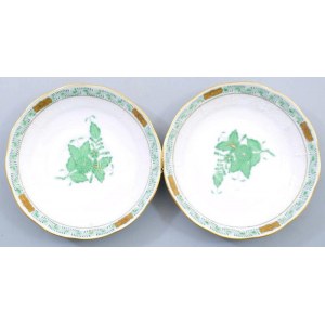 Herendi Apponyi zöld mintás 2 darab csészealj, jelzett, hibátlan, d: 11,5 cm