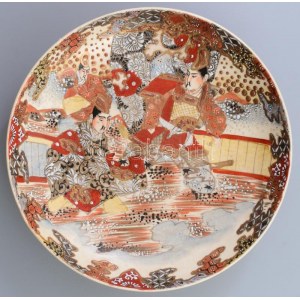 cca 1850, Satsuma dísztál, jelzés nélkül, kis kopással, d: 25 cm