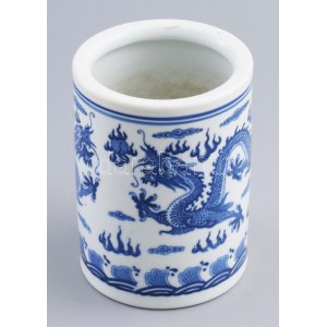 Kínai sárkánymintás porcelán ecsettartó. 20. sz. második fele. Jelzett, hibátlan, d: 10,5 cm, m: 14...