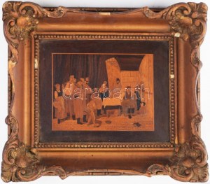 Munkácsy Mihály: Siralomház című alkotásának intarzia másolata, 18x23 cm sérült keretben Jelzés nélkül. XX: sz eleje...