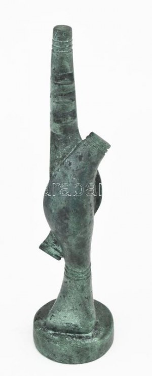 Sztrákos László (1954): Sámánsíp, öntött, patinázott bronz. m: 32 cm, Jelezve: Sztrákos 1...