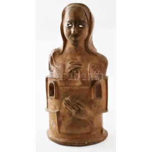 Katona Zsuzsa (1951-): Sziénai Szent Katalin. 2001, faragott fa. Jelzett, m: 39,5 cm /// Munkácsy...