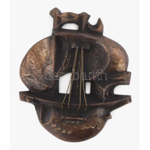 Kótai József (1940-): Hajó. Jelzett, bronz, 17x14 cm