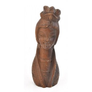 Ázsiai faragott királyné fej, faragott fa. m: 22 cm