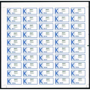 K (könnyített) ragjegy teljes ívben / complate sheet of label