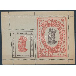 1942 Szent László Ünnepi hét Nagyvárad levélzáró kisív elfogazva / label mini sheet