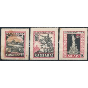 1920 3 db irredenta levélzáró Komárom, Kassa és Arad