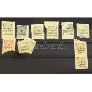 1952 Kelet-Európai általános biztosító rt. 11 db tagsági bélyeg, közöttük sérültek