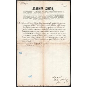 1869 Simor János (1812-1891) hercegprímás, bíboros, esztergomi érsek nevében kiállított, latin nyelvű egyházi irat...