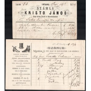 1869-1898 Hódmezővásárhely, 2 db divatáruházi számla: Kristó János divat kelme, posztó és vászonraktára + Marsik J...