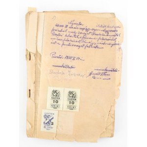 1965 Kézzel írt nyugtakönyv, bejegyzések illetékbélyegekkel.