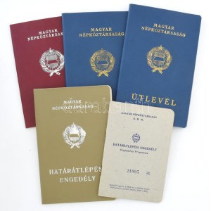 cca 1980/90, 5 darabos magyar útlevél tétel, közte határátlépési engedély, benne svéd vízum...