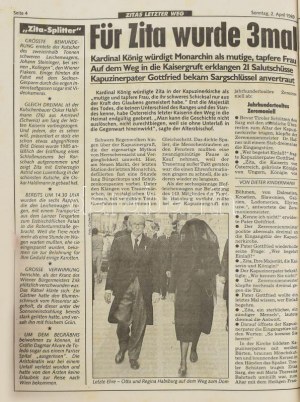 1989 Zita királyné temetése Bécsben. Az eseményről megjelent újságcikkek gyűjteménye, gazdag képanyagokkal...